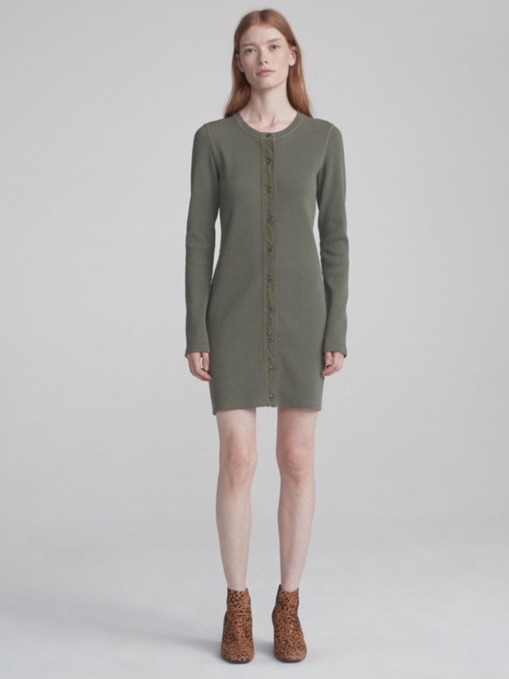 rag & bone Olive Long Sleeve Mallory Thermal Button-Front Knit Dress sz XS